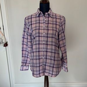 Lands end size 8 womens purple plaid button down shirt